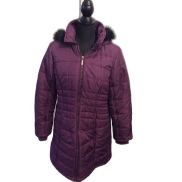 Susan Graver EUC Puffer Coat Hood Faux Fur Long snow Waterproof Small Purple - Picture 1 of 5